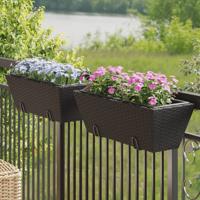 Plantenbakken 2 st met haken poly rattan zwart - thumbnail