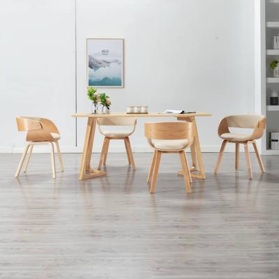 Eetkamerstoelen 4 st gebogen hout en kunstleer crèmekleurig