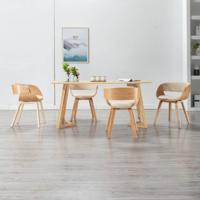 Eetkamerstoelen 4 st gebogen hout en kunstleer crèmekleurig