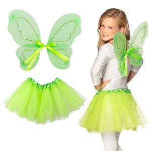 Verkleed set vlinder/fee - vleugels en rokje - groen - kinderen - Carnavalskleding/accessoires