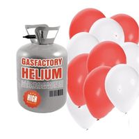 Helium tank met rode en witte ballonnen 30 stuks