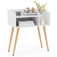 Nachtkastje Bijzettafel met Open Vak Salontafel met Metalen Steunpoten Nachtkastje voor Slaapkamer Woonkamer (Bruin/Wit/Zwart)