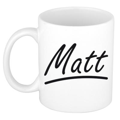 Matt Naam koffiemok - beker - met sierlijke letters - wit - 300 ml - Cadeau - Heren Matt Naam koffiemok - beker - met sierlijke letters - wit - 300 ml - Cadeau - Heren