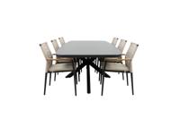 Qopps Vakio tuintafel met 6 Indra stapelstoelen