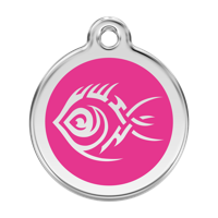 Tribal Fish Hot Pink roestvrijstalen hondenpenning large/groot dia. 3,8 cm - Reddingo
