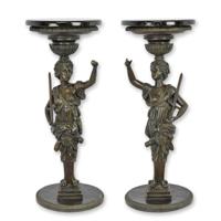A PAIR OF BRONZE GUÉRIDON WITH MARBLE TOP A PAIR OF BRONZE GUÉRIDON WITH MARBLE TOP