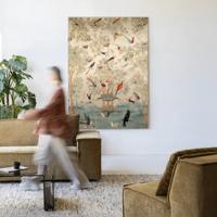 Urban Cotton Wandkleed 'Oriental Day' 110 x 145cm in Frame - black