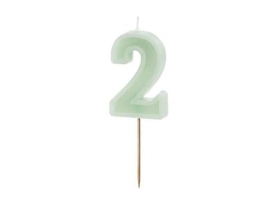 Verjaardagskaars Cijfer 2 Lichtgroen (6cm)