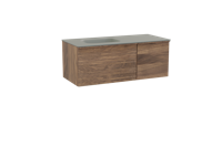 Balmani Forma zwevend badmeubel 120 x 55 cm amerikaans notenhout met Tablo Arcato asymmetrisch linkse wastafel in solid surface steengrijs, Horizontale symmetrische rechte ribbel