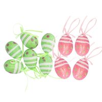 Decoratie paaseieren hangend 12x groen/roze piepschuim 6 cm