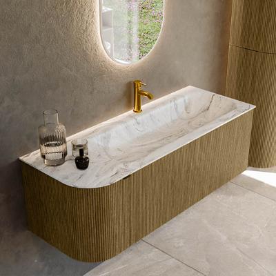 Badmeubel Mondiaz Kurve-Dlux | 125 cm cm | Meubelkleur Dusk | Wastafelkleur Glace | Solid surface | Wasbak rechter zijde spoelbak | 1 kraangat