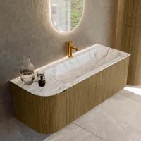 Badmeubel Mondiaz Kurve-Dlux | 125 cm cm | Meubelkleur Dusk | Wastafelkleur Glace | Solid surface | Wasbak rechter zijde spoelbak | 1 kraangat