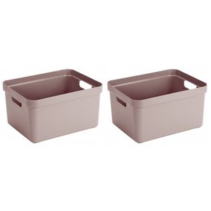 2x Kunststof opbergbakken/opbergmanden roze 13 liter 35,2 x 25,3 x 18,3 cm - Opbergbox