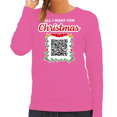 Foute kersttrui/sweater voor dames - QR code - Een lekkere gast - roze - kerstsweater Foute kersttrui/sweater voor dames - QR code - Een lekkere gast - roze - kerstsweater