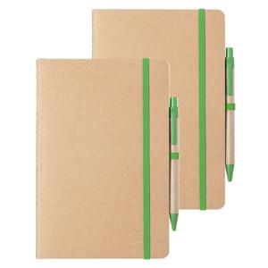 Notitieboekje/opschrijfboekje A5 - 2x - Nature Line - 15 x 21 cm - 60 blanco paginas - groen elastie