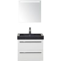 Seville Badmeubelset 60 cm - Wit Hoogglans - Wastafel Hardsteen Wit Lucca met Sence Spiegel