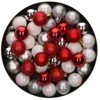 42x Stuks kunststof kerstballen mix wit/zilver/rood 3 cm