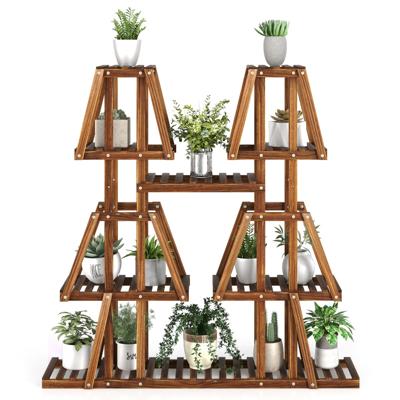 5-Vaks Grenen Plantenrek Bloemenrek met 10 Open Vakken voor Balkon Tuin Terras 113 x 27 x 114 cm Bruin