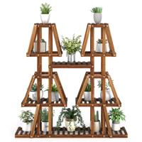 5-Vaks Grenen Plantenrek Bloemenrek met 10 Open Vakken voor Balkon Tuin Terras 113 x 27 x 114 cm Bruin