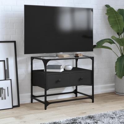 Tv-meubel met glazen blad 60x35x51 cm bewerkt hout zwart