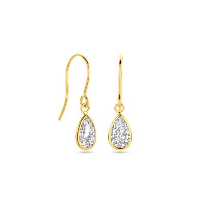 14k Geelgouden Oorhangers met Sprankelende Zirkonia - 23mm Hoog