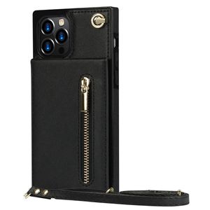 iPhone 14 Pro hoesje - Backcover - Pasjeshouder - Portemonnee - Koord - Kunstleer - Zwart