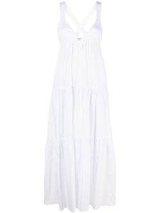 Emporio Armani robe mi-longue sans manches à volants superposés - Blanc