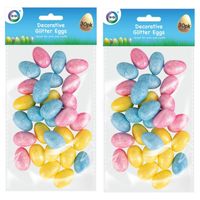 Set van 120x stuks glitter kunststof paaseitjes multi-kleur 3 cm