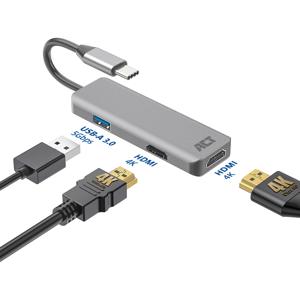 ACT Connectivity USB-C 4K multiport adapter voor 2 HDMI schermen, USB-A datapoort