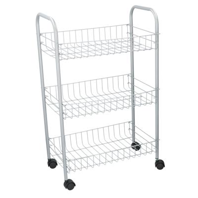 Keukentrolley/plateau kast - zilver - metaal - 45 x 26 x 60 cm - 3 niveaus - draadmanden