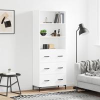Hoge kast 69,5x34x180 cm bewerkt hout wit