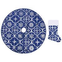 The Living Store Kerstboomrok - Blauw - 150 cm diameter - Met sneeuwpatroon - Inclusief kerstsok - thumbnail