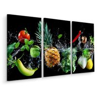 Schilderij - Groente en fruit in het water, 3 luik, premium print - thumbnail