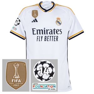 Real Madrid Shirt Thuis 2023-2024 + FIFA World Cup + UCL 14 Times Starball & UEFA Foundation Badges