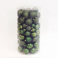 100 Onbreekbare kerstballen in koker mix dennen groen - Decoris