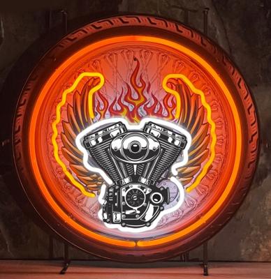 V-Twin Motorfiets Motorblok Neon Verlichting 65 cm - Oranje, Wit