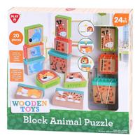Play houten blokpuzzel dieren, 20dlg.