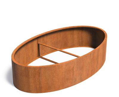 Cortenstaal plantenbak Ellipse zonder bodem 280x160x60cm.