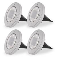 HOFTRONIC™ Ellis 4x Solar grondspots - 8 LEDs - 3000K warmwit licht - IP65 waterdicht - Incl. schemerschakelaar - RVS