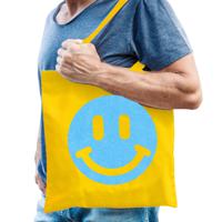 Cadeau tas voor heren - glitter smiley - geel - katoen - 42 x 38 cm - Vaderdag - verjaardag