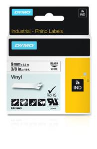 Labeltape Dymo Rhino 18443 vinyl 9mmx5.5m zwart op wit