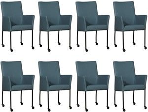 Set van 8 Blauwe leren moderne eetkamerstoelen Comfort - Toledo Leer Whale (blauw leer)