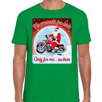 Fout kerst t-shirt voor motorliefhebbers no presents groen heren - thumbnail