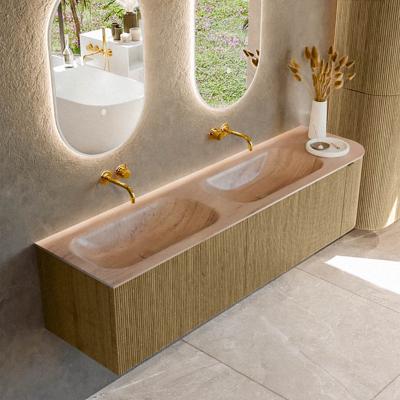 Badmeubel Mondiaz Kurve-Dlux | 175 cm | Meubelkleur Dusk | Wastafelkleur Saba | Solid surface | Dubbel / Links spoelbak | Zonder kraangat(en)