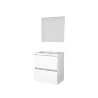 Basic-Line Basic 39 Badkamermeubelset - Ondiep - 60 x 39 cm - Greeploos - 2 Lades - Keramische Wastafel - 1 Kraangat - Spiegel - Ice White