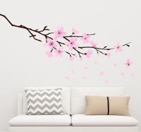 Tak met roze bloemen woonkamer muursticker