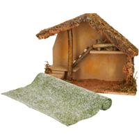 Lege kerststal - L39 x B19 x H28 cm - incl. gras ondergrond/achtergrond - besneeuwd