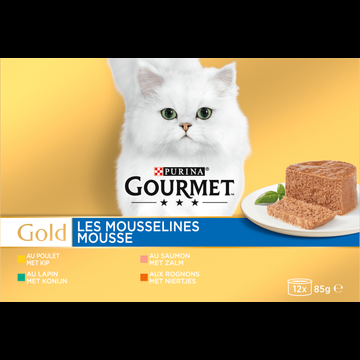 Gourmet Gold Mousse Kattenvoer nat met Kip, Zalm, Niertjes en Konijn bij Jumbo
