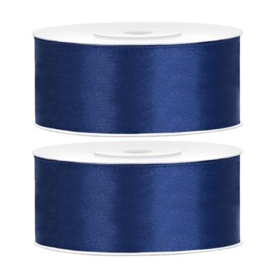 Partydeco Cadeaulint - 2x - blauw - 2,5 cm x 25 meter - satijn - sierlint - inpakken - decoratie