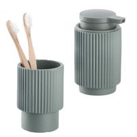 Badkamer/toilet set Stripes - 2x stuks - kunststeen - groen - streep design